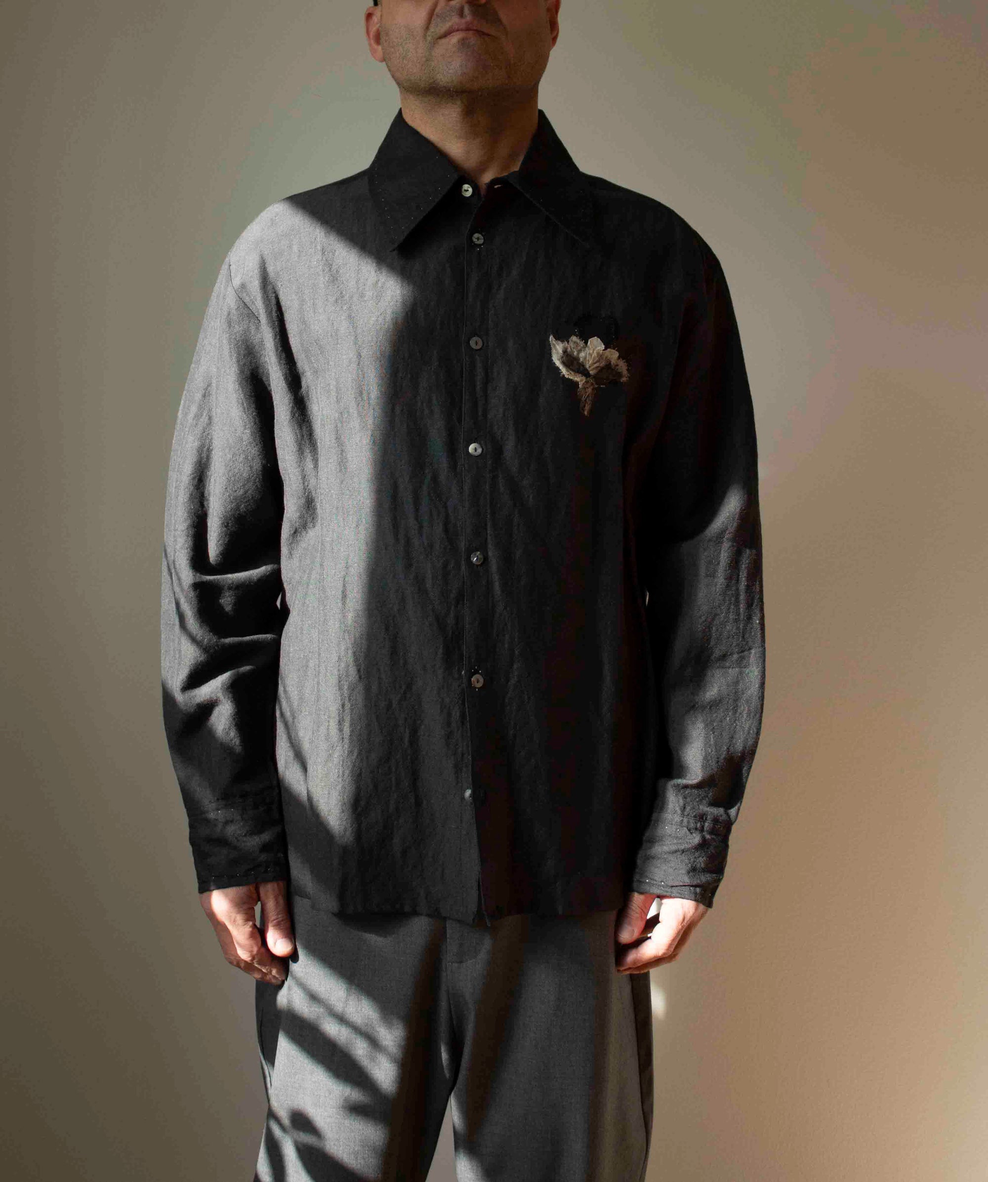 N° 39 hand-stitched linen wool shirt - XL