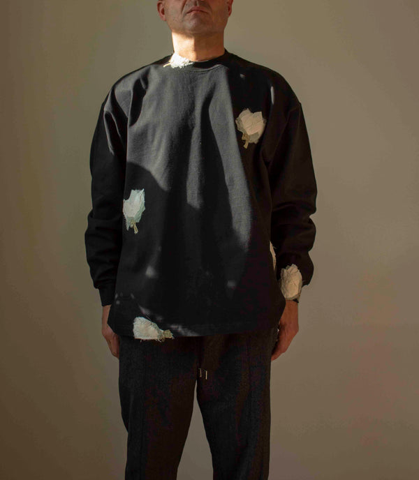 N° 355 heavyweight multi pressed flower long sleeve t-shirt - sumi black - XL