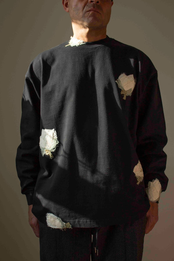 N° 355 heavyweight multi pressed flower long sleeve t-shirt - sumi black - XL