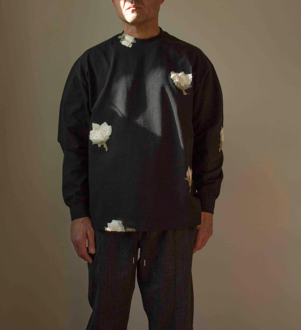 N° 355 heavyweight multi pressed flower long sleeve t-shirt - sumi black - L