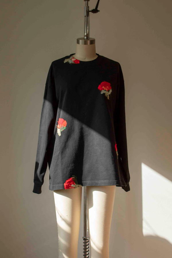 N° 355 heavyweight multi pressed flower long sleeve t-shirt - sumi black - size S