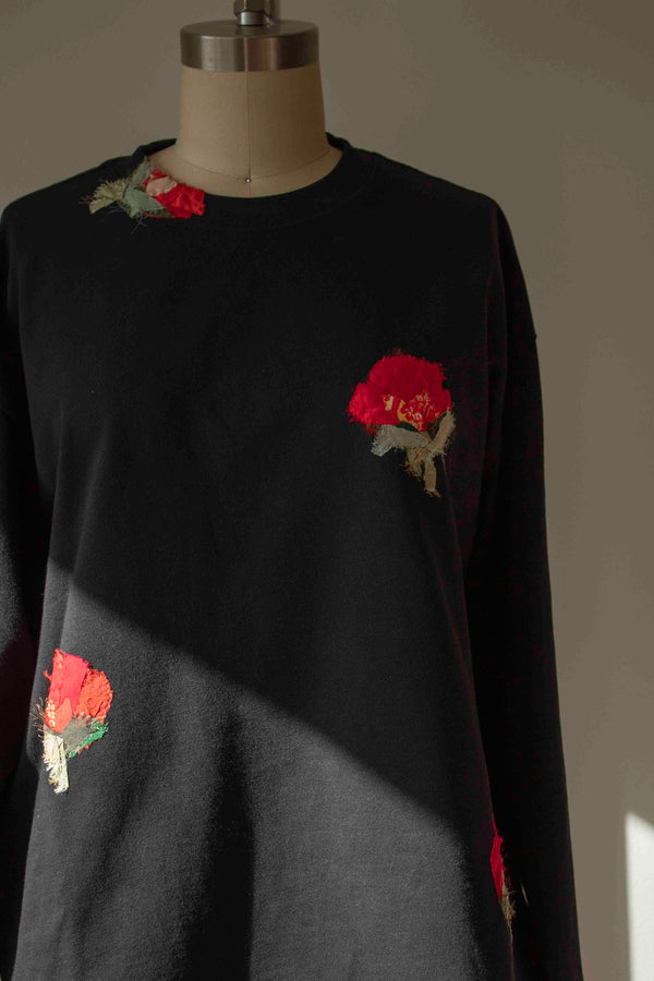 N° 355 heavyweight multi pressed flower long sleeve t-shirt - sumi black - size S