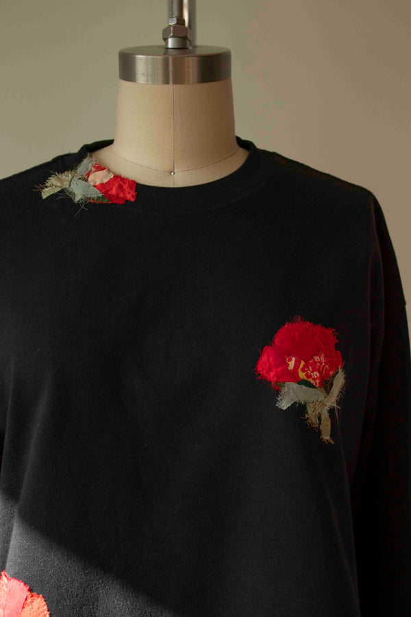 N° 355 heavyweight multi pressed flower long sleeve t-shirt - sumi black - size S