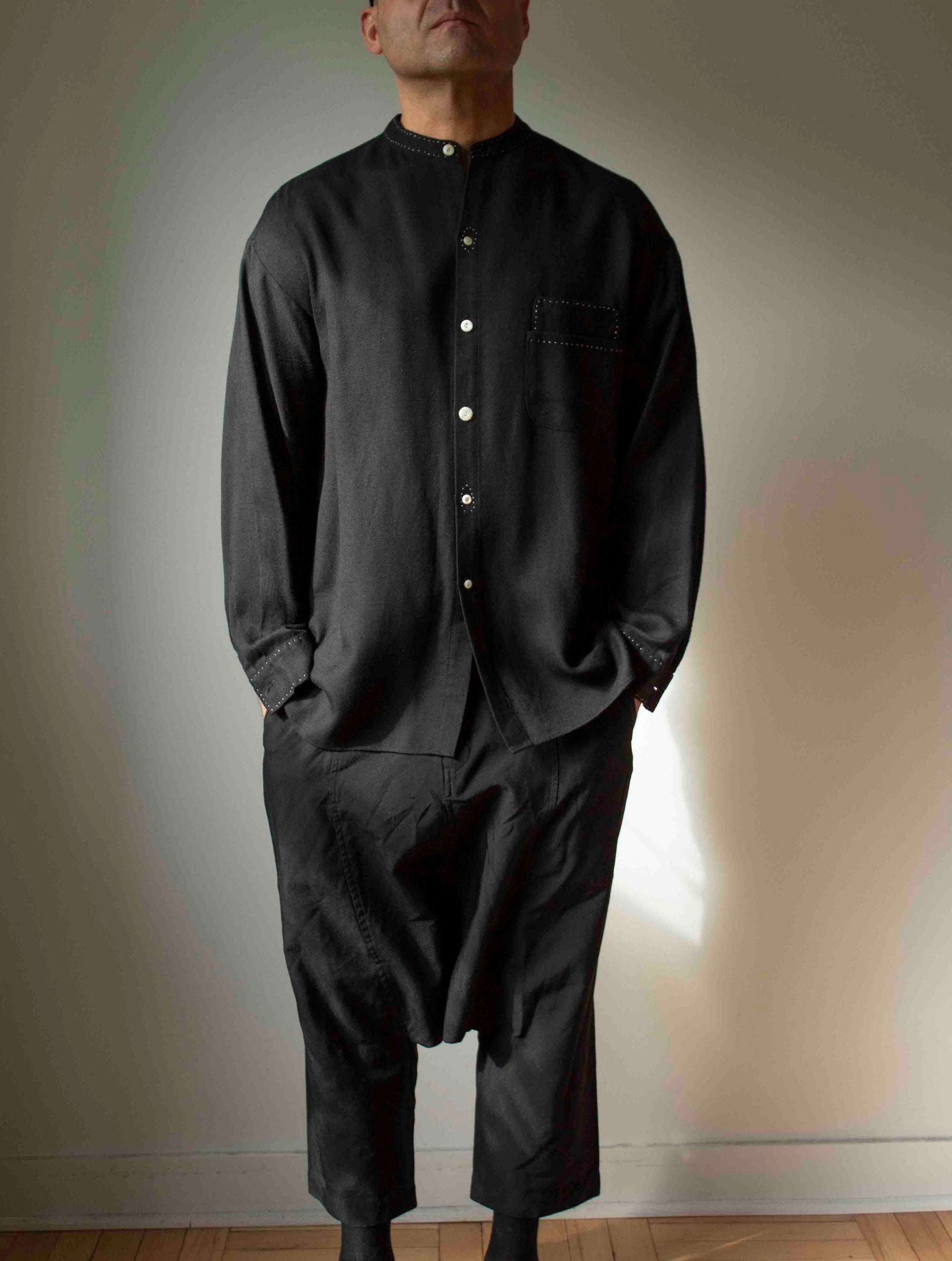 N° 224 hand-stitched banded collar shirt - M