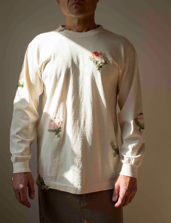 N° 355 multi pressed flower long sleeve t-shirt - suna beige - M