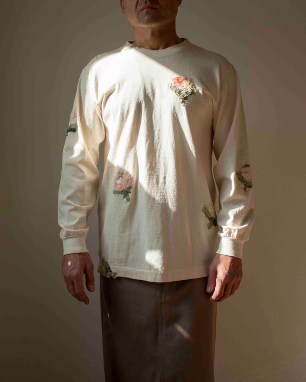 N° 355 multi pressed flower long sleeve t-shirt - suna beige - M