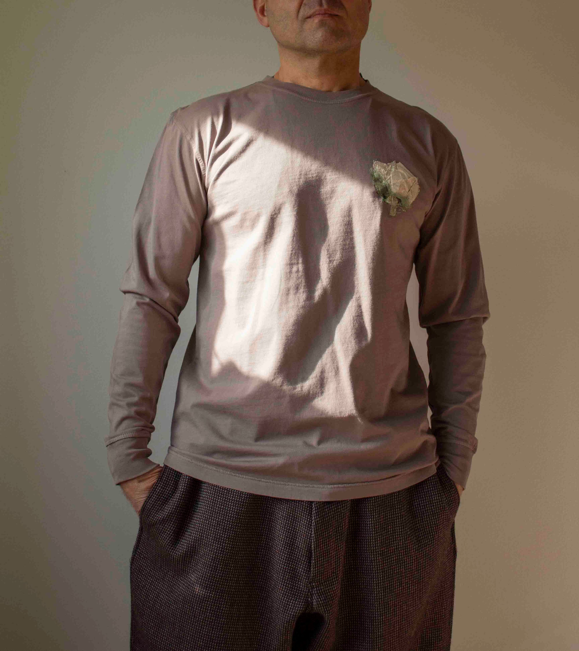 N° 355 arashi pressed flower long sleeve t-shirt - hojicha brown - M