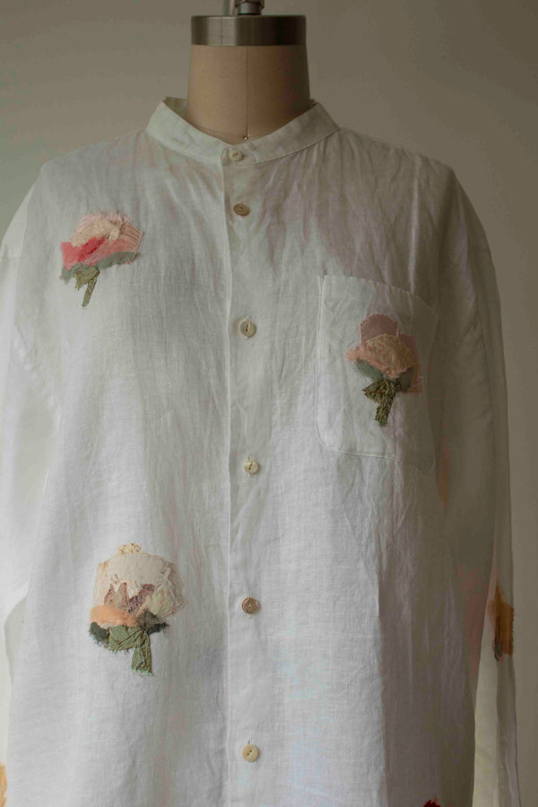 N° 258 multi pressed flower banded collar shirt - M