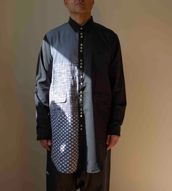 N° 252 yukata grid long body shirt - M