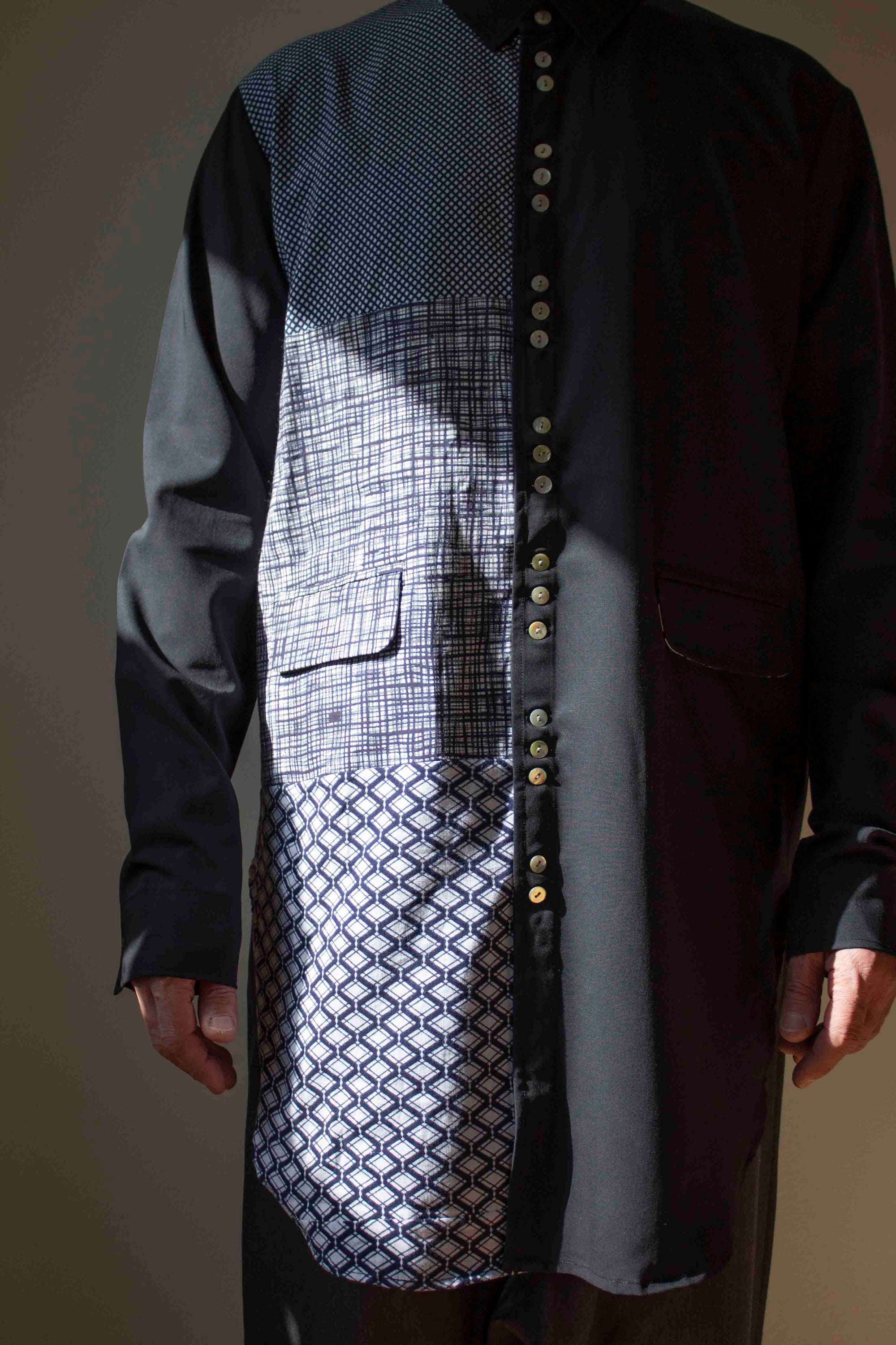 N° 252 yukata grid long body shirt - M