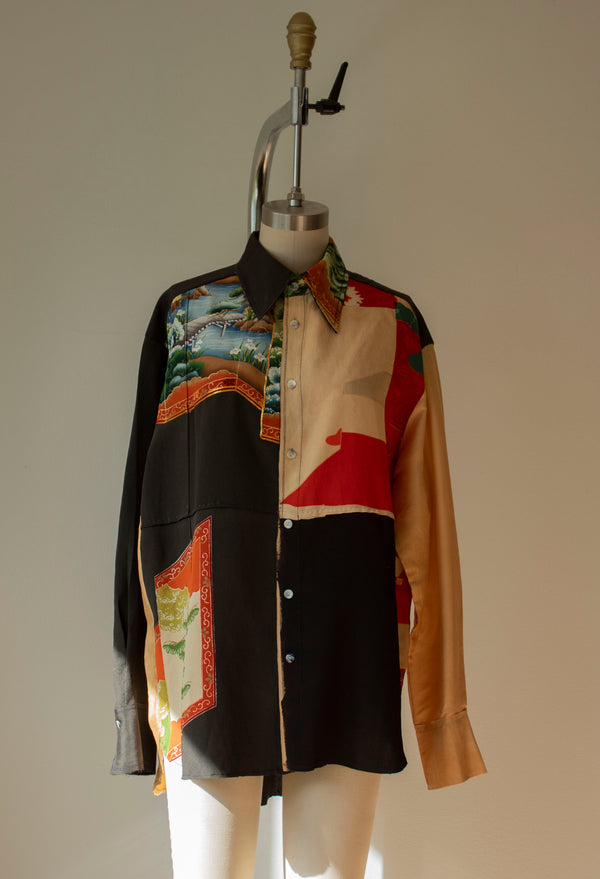 N° 101 abstract hand-painting kimono shirt - M