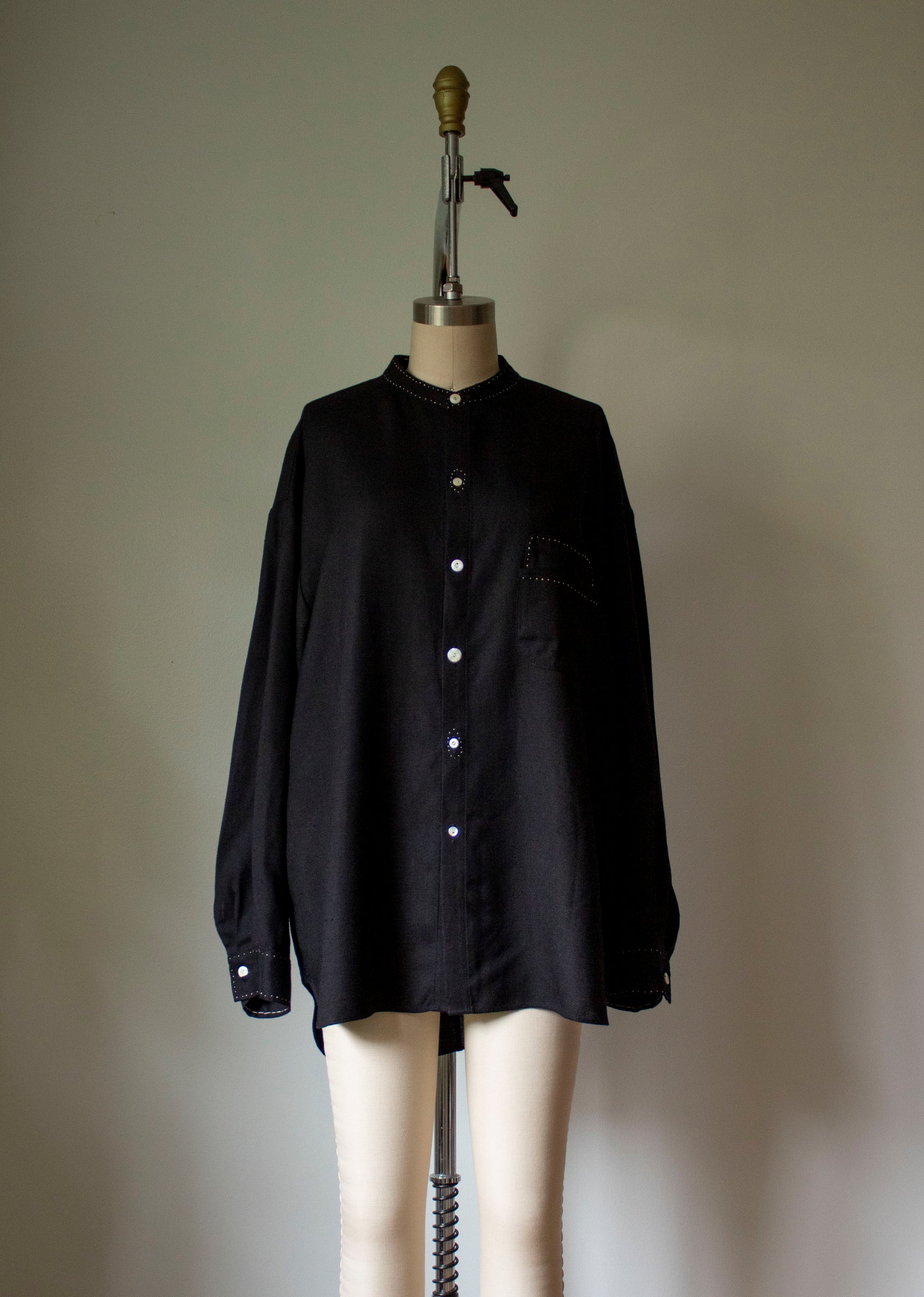 N° 224 dots and lines banded collar shirt (made to order)