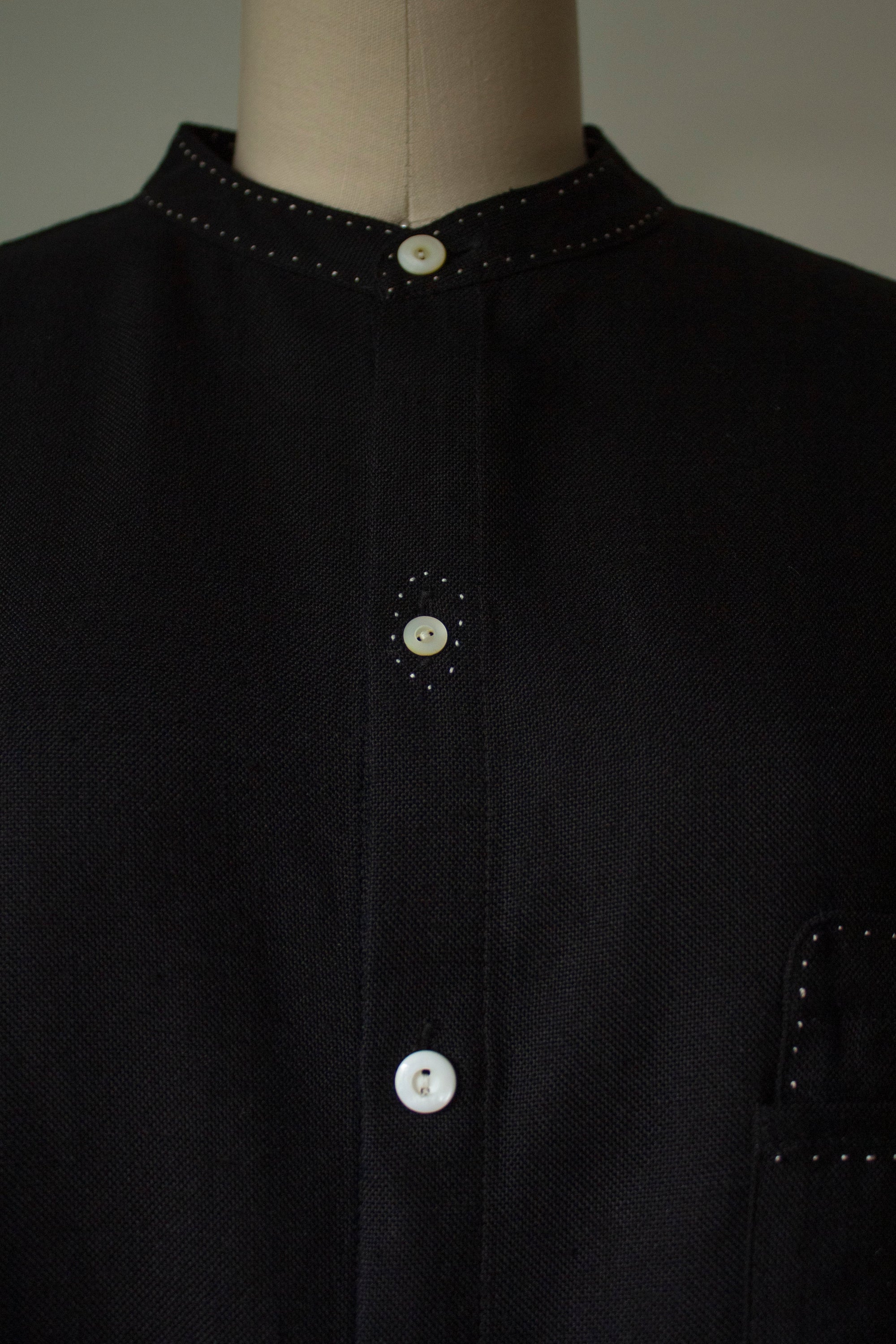 N° 224 dots and lines banded collar shirt (made to order)