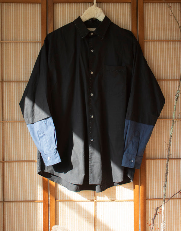 N° 296 paneled sleeve shirt - sumi black/umi blue - M