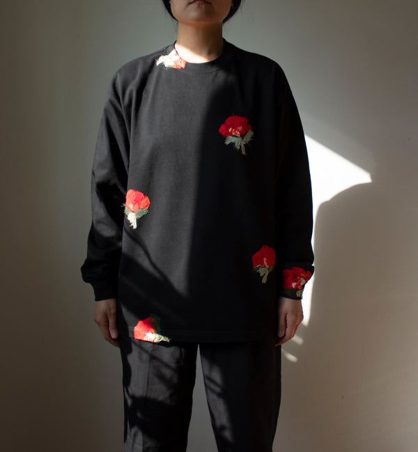 N° 355 heavyweight multi pressed flower long sleeve t-shirt - sumi black - size S